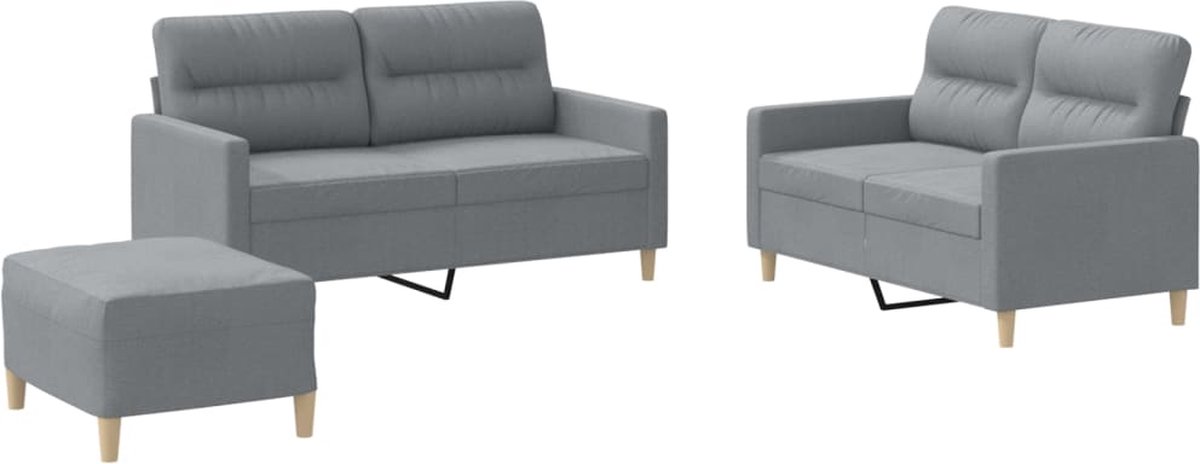 vidaXL - 3-delige - Loungeset - met - kussens - stof - lichtgrijs