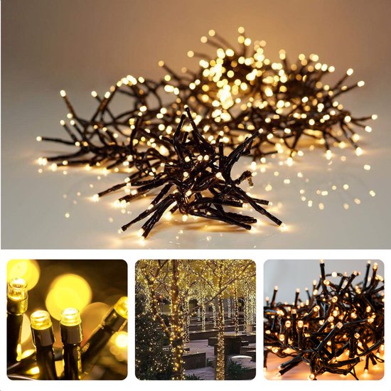 Foto: Cheqo kerstverlichting kerstboomverlichting kerstlampjes 200 led 4m voor binnen en buiten timer 8 lichtfuncties op batterijen extra warm wit warm wit clusterverlichting sfeerverlichting feestverlichting