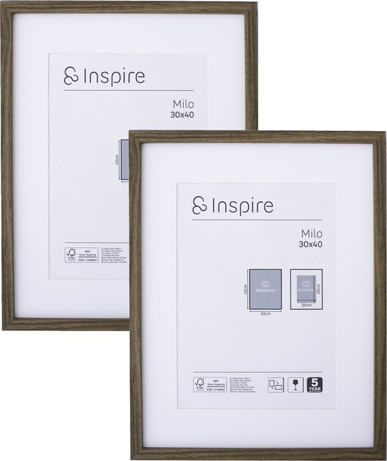INSPIRE - Set van 2 MILO fotolijsten - 30 x 40 cm - FSC MDF hout - donkere houtkleur - walnoot - glasplaat - fotolijst - wandmontage