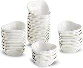 Heart Shaped Porcelain Dipping Sauce Set, Ceramic Sauce Bowls, 1 Oz Sauce Bowls, Side Dishes for BBQ, Condiments, Appetizers, Desserts, Sushi, Party and Bar - White - 30 Pieces