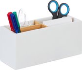 Boîte à stylos Relaxdays blanc - bambou - organisateur de bureau - avec 4 compartiments - organisateur de stylos