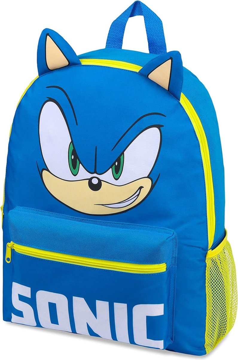 Sonic The Hedgehog-schooltas - kinderrugzak voor jongens - blauwe rugzak met grote capaciteit voor school, reizen, sport, boekentas - 2 vakken - Sonic-geschenken voor jongens - Blauw/Geel - Eén maat