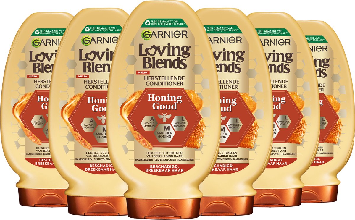 Garnier Loving Blends Honing Goud Herstellende Conditioner Voordeelverpakking - Beschadigd, Breekbaar Haar - 6 x 250ml - Garnier
