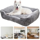 Cheqo® Luxe XL Hondenmand - Pluche - Soft Microtec - Verhoogde Wanden - Grote Hondenmand - 90 x 70 x 28 cm - Dierenmand - Kattenmand - Hondenkussen - Hondenbed - Lichtgrijs - Extra Fluffy