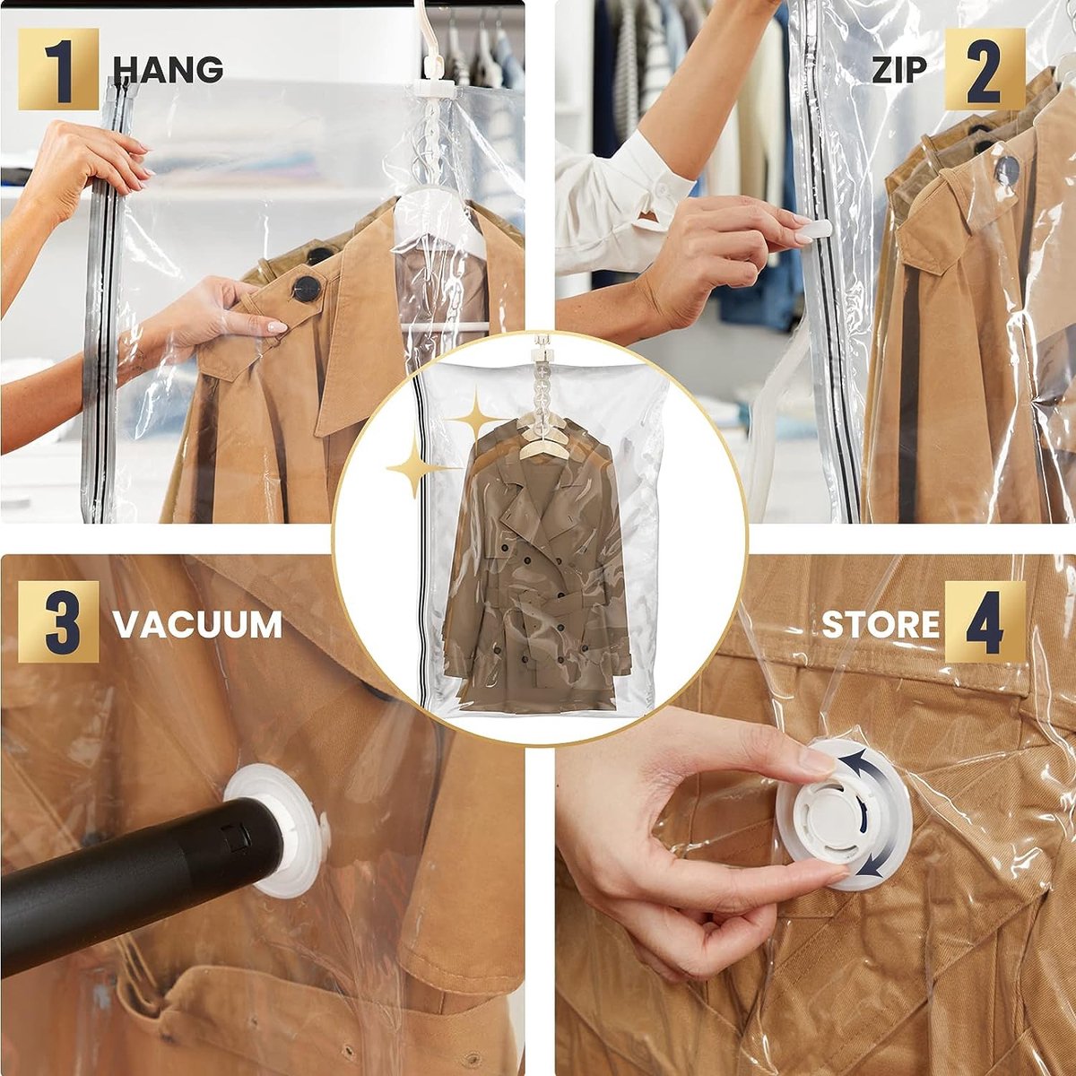 Hangende Vacuümzakken voor Kleding - 4 Stuks - 135 x 70 cm - Met Pomp