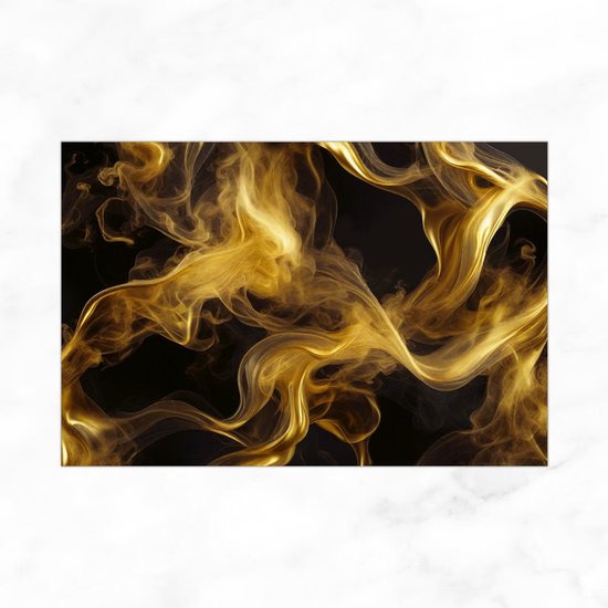 De Muurdecoratie - Glasschilderij - Gouden Rook Met Zwarte Achtergrond - Abstractie - Kunst - Plexiglas Schilderijen Zwart Goud - Slaapkamer Decoratie - 60x40 cm