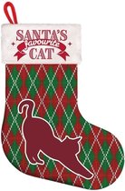 Kerstsok santa's favourite cat ruit groen / rood / wit