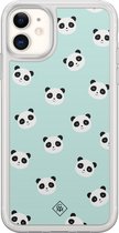 Casimoda® hoesje - Geschikt voor iPhone 11 - Panda Print - 2-in-1 case - Schokbestendig - Dierenprint - Verhoogde randen - Mint, Transparant