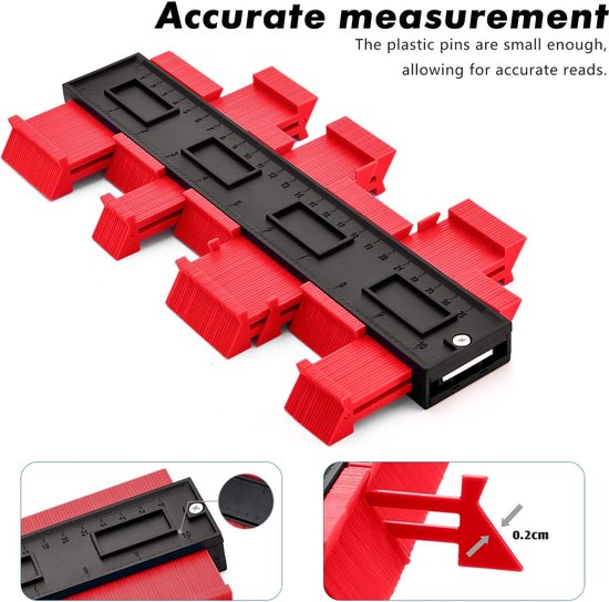 Contourmeter | 25 cm | Contour Duplicator | Grote Snijcontour Duplicator Meter | ABS Plastic meetgereedschap | Rood - Merkloos