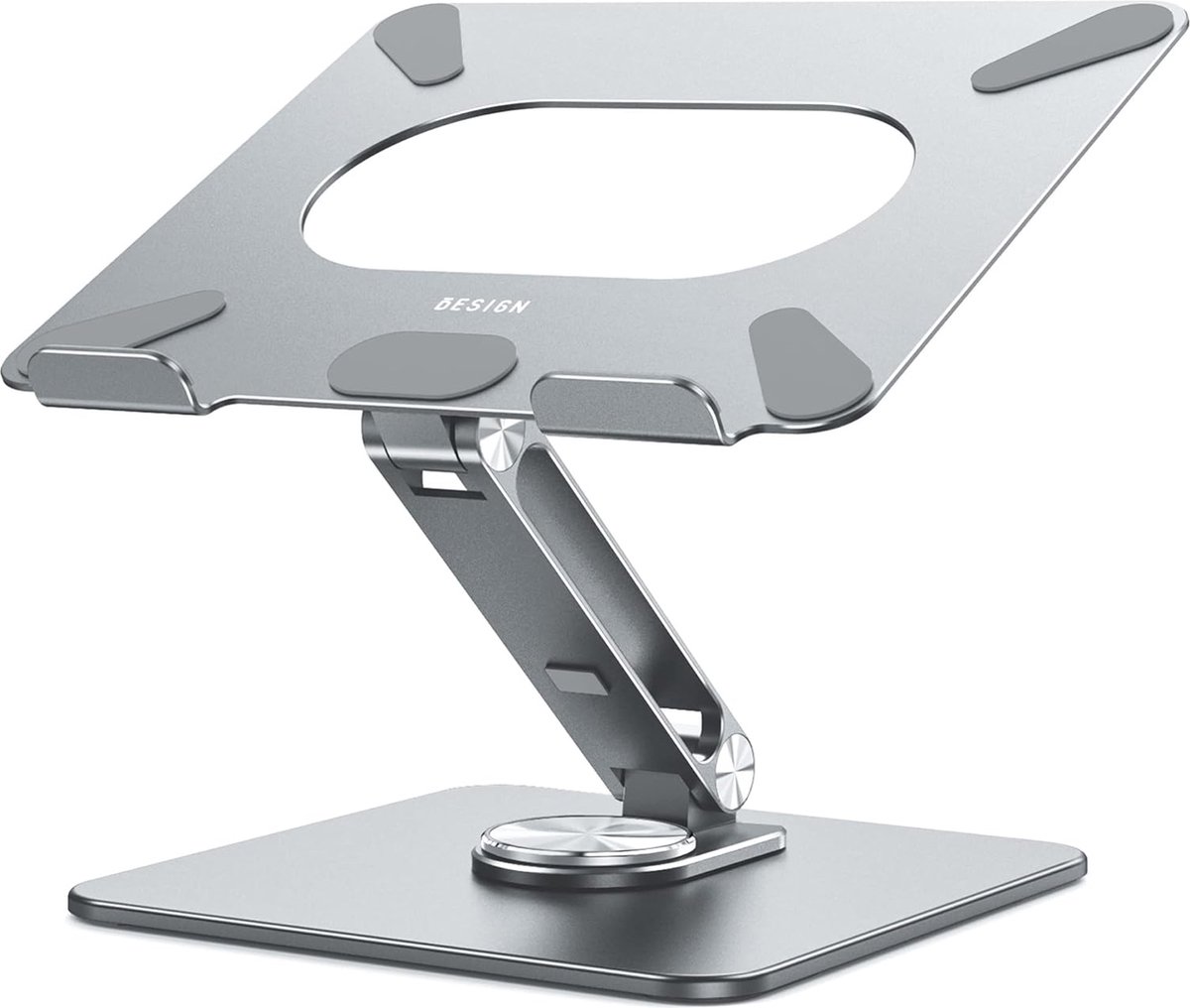 laptopstandaard 360 graden roterende, ergonomische verstelbare notebookstandaard, Riser houder computerstandaard compatibel met 10-15.6 inch laptops (Grijs)