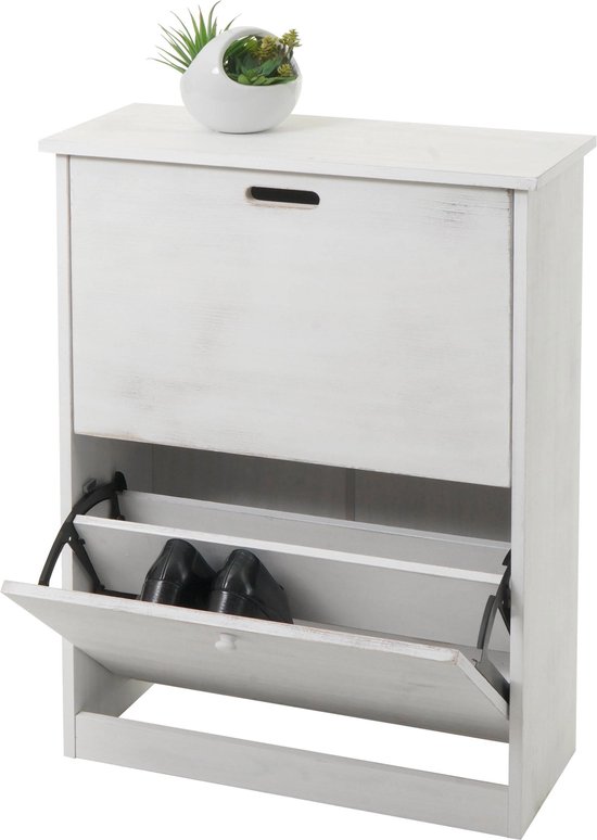 Cosmo Casa Schoenenkast - Schoenenrek - 2 Vouwcompartimenten - Wit - 81x60x25 cm