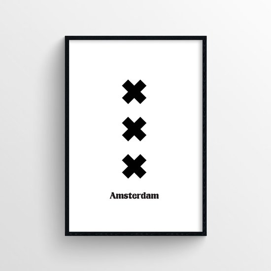Posters vintage - Amsterdam - 70 x 50 - zwart wit - wanddecoratie - Made in Holland - stadsposter - xxx -