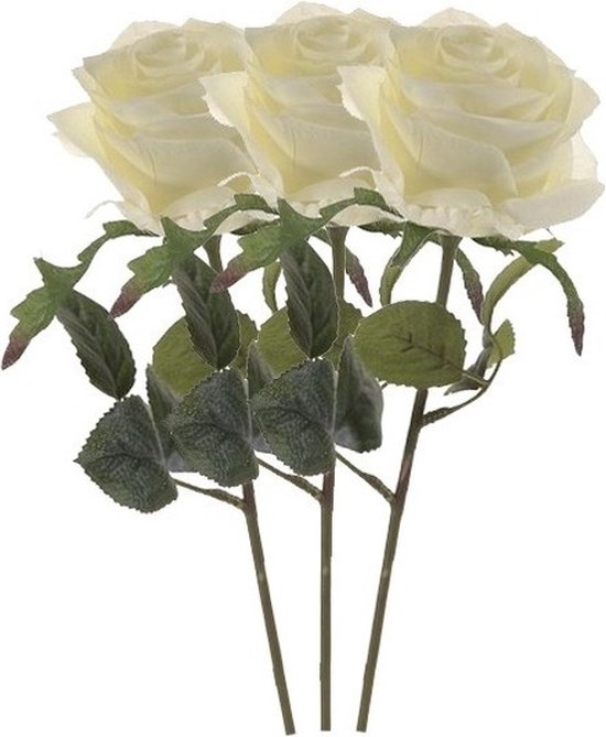 3x Kunstbloemen rozen Simone wit 45 cm - kunstbloem roos - kunstplanten