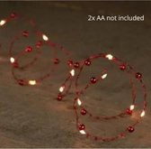 Lumières de Noël décoratives de la Anna's Collection | 20LED 2M blanc chaud | fil éclairé de perles | Service de table rouge bordeaux | Piles AA | Timer