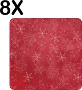 BWK Flexibele Placemat - Rood - Wit - Kerst Patroon - Sneeuwvlok - IJskristal - Ster - Set van 8 Placemats - 50x50 cm - PVC Doek - Afneembaar
