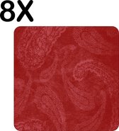 BWK Luxe Placemat - Rood - Patroon - Achtergrond - Set van 8 Placemats - 40x40 cm - 2 mm dik Vinyl - Anti Slip - Afneembaar