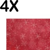 BWK Textiele Placemat - Rood - Wit - Kerst Patroon - Sneeuwvlok - IJskristal - Ster - Set van 4 Placemats - 40x30 cm - Polyester Stof - Afneembaar