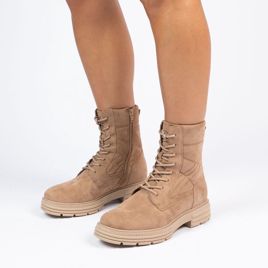 No Stress - Dames - Beige nubuck veterlaarsjes - Maat 39