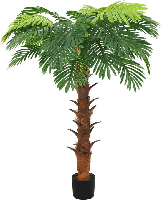 The Living Store Cycaspalm Kunstplant - 150-160 cm - Gedetailleerde bladeren - Nooit verwelkend - Groen - Massief hout en kunststof