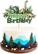 Dinosaurus Taart Topper - Groen - Dino Versiering - Happy Birthday - Taart Decoratie - Jungle Topper - Verjaardag Meisje Jongen - Kinderfeestje - Prikker - Taarttopper - Dieren - Feestje - Kinderverjaardag