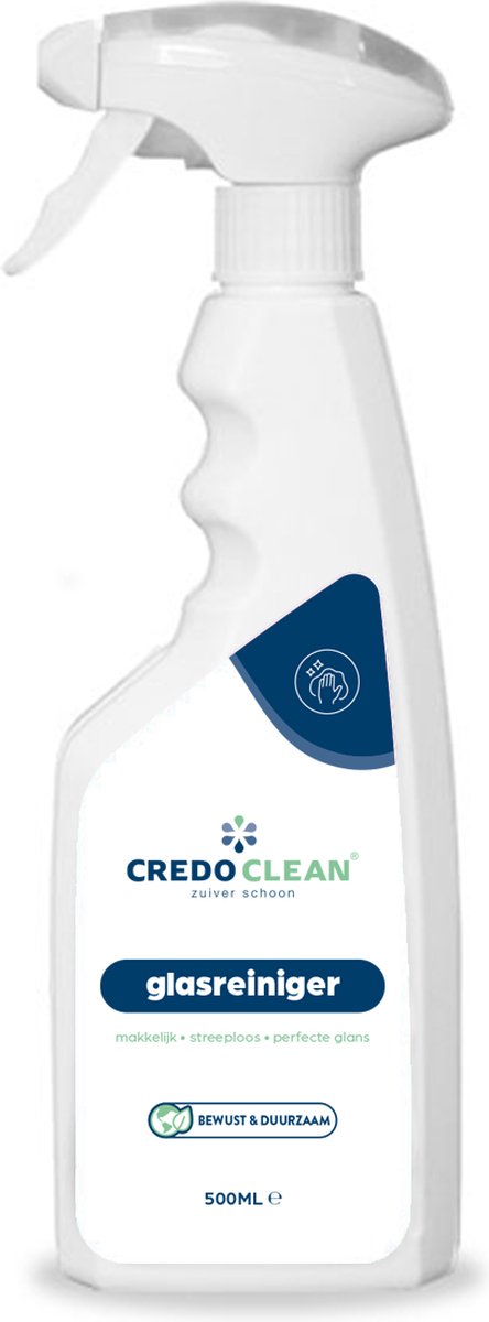 Credo Clean Glasreiniger – Ramen, Glas, Spiegels & meer – 100% Streep- & Druppelloos – 500ml Sprayfles – Bewust & Duurzaam