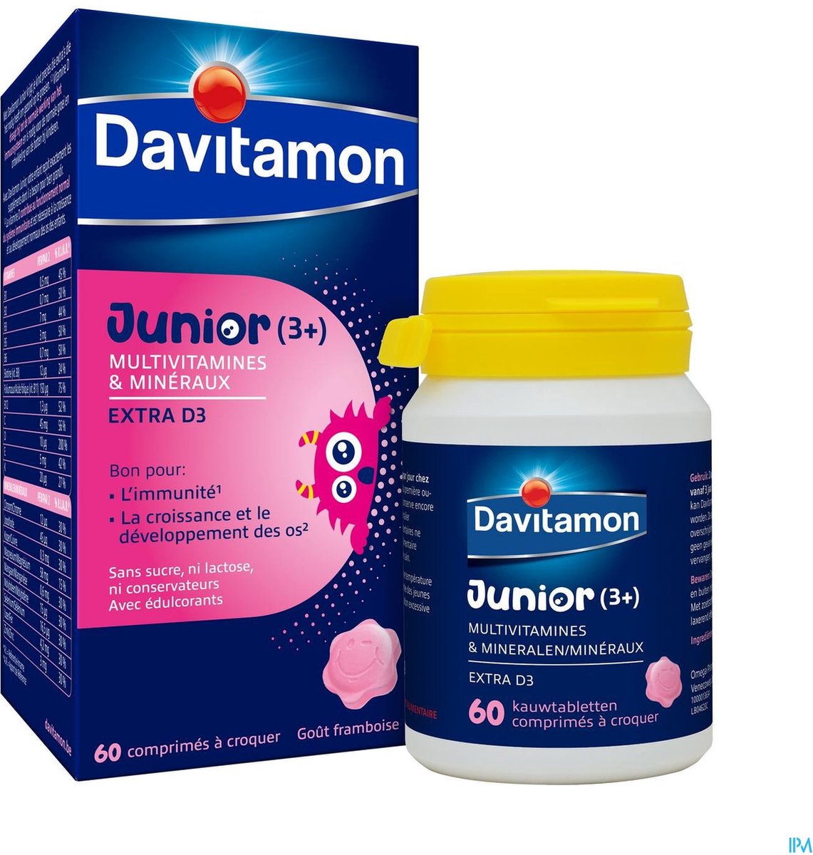 Bol.com Davitamon® Junior Framboos Multivitamines - 60 Kauwtabletten Vanaf 3 Jaar aanbieding