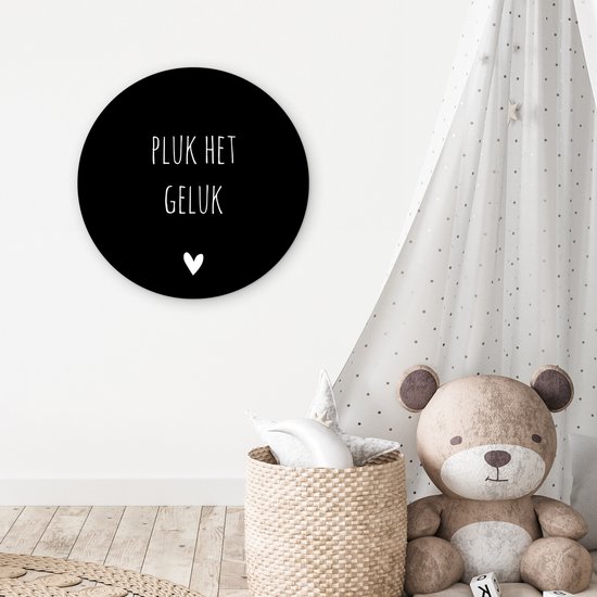 Wall Circle - Wall Circle Inside - Citation - Geluk - Zwart - Wit - Coeur - ⌀ 60 cm - Décoration murale - Peintures Ronds - Cadeau Saint Valentin