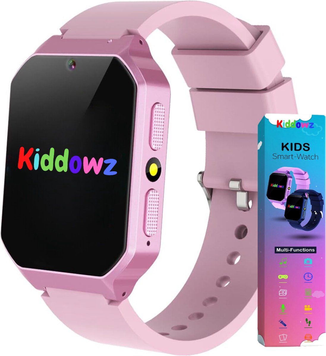 Kiddowz Smartwatch kinderen - Kinderhorloge - 5 t/m 12 jaar - met camera, filters en 26 kids spelletjes - Stappenteller - Roze - Kiddowz