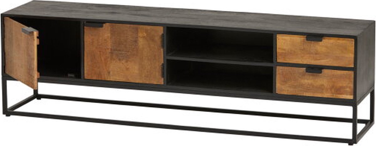 TV-meubel Genovese 180 cm Mangohout - Naturel/Zwart