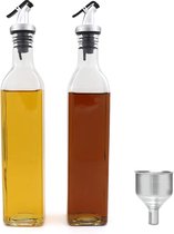 Azijn- en Oliefles, 2 x 500 ml Olieverdeler en Glazen Olijfoliefles voor in de Keuken, Koken, Grillen, Pasta, Lekvrij en Vaatwasmachinebestendig (2)