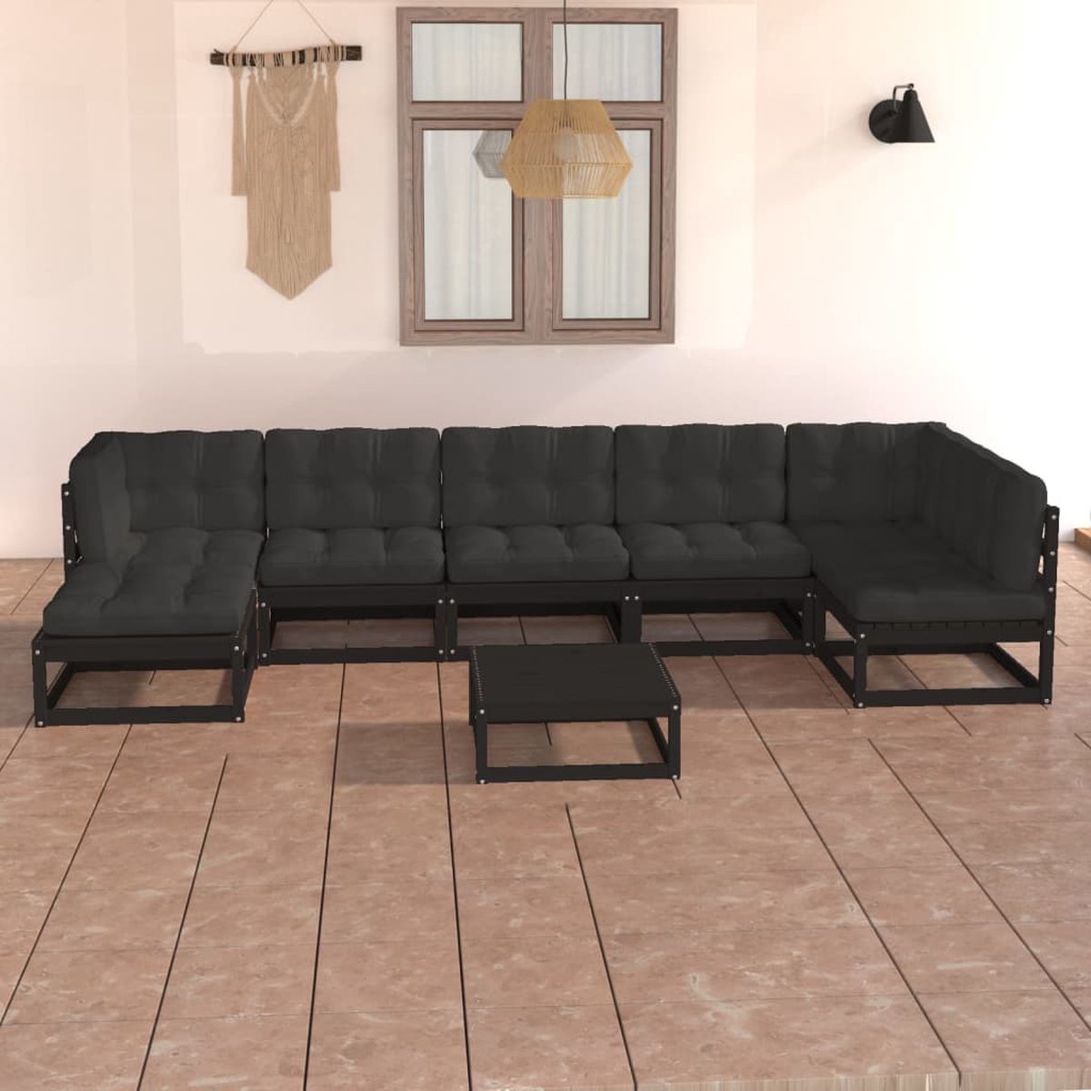 The Living Store 8-delige Loungeset met kussens massief grenenhout - Lounge Set - Tuinset - Houten Lounge Set - Grenenhouten Lounge Set - Zwarte Lounge Set