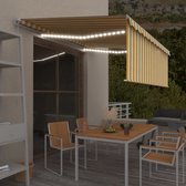 The Living Store Luifel Uitschuifbaar - Polyester - 400x300cm - Met Solar LED - Geel/Wit - Gepoedercoat Aluminium - Incl - Rolgordijn