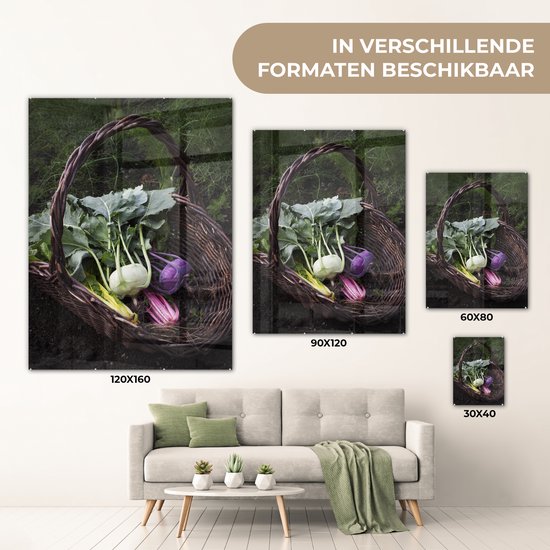 Chou-rave coloré dans un panier tressé Plexiglas 30x40 cm - petit - Tirage photo sur Glas (décoration murale en plexiglas)