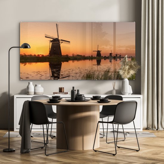 MuchoWow® Peinture sur Verre - Moulin à Vent - Horizon - Holland - 160x80 cm - Peintures sur Verre Acrylique - Photo sur Glas