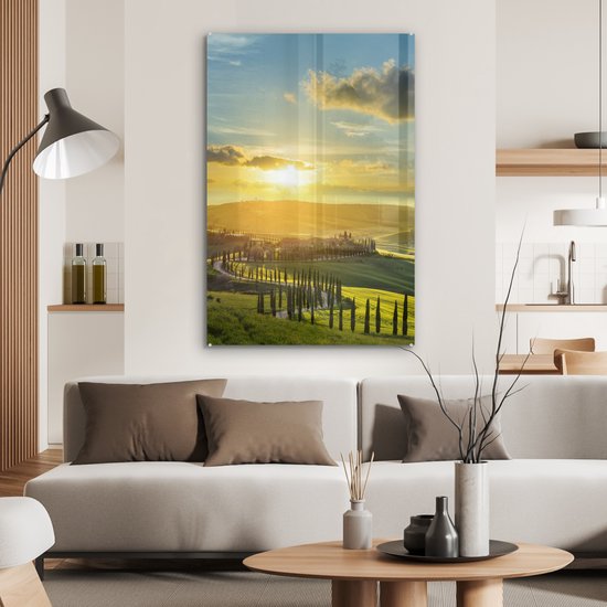 Coucher de soleil sur le paysage toscan Plexiglas 60x90 cm - Tirage photo sur Glas (décoration murale en plexiglas)