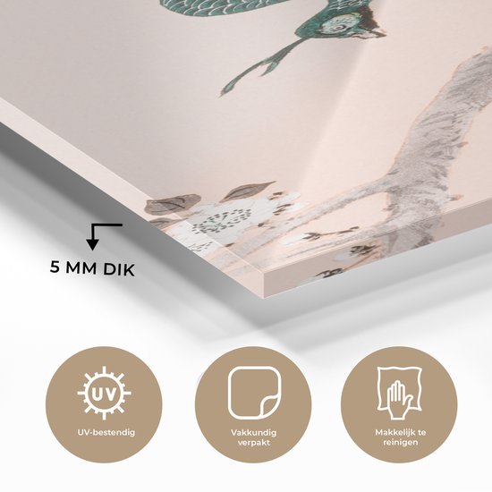 MuchoWow® Peinture sur Verre - Fleur - Paon - Ressorts - Japandi - 60x120 cm - Peintures sur Verre Acrylique - Photo sur Glas