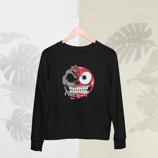 Feel Free - Halloween Sweater - Smiley: Pruilend gezicht - Maat M - Kleur Zwart