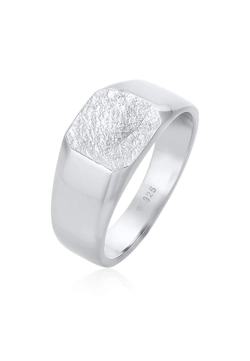 KUZZOI - Ring - Heren zegel basis kwadraat mat structuur zwart in 925 sterling zilver - Heren