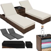 Tectake 2 luxe ligbedden met bijzettafel ligstoel - inclusief beschermhoes - zwart/bruin