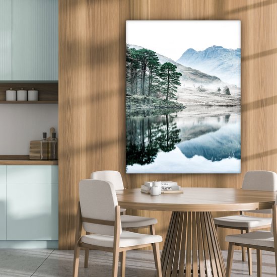 Tableau sur toile Nature - Hiver - Montagnes - Forêt - 90x120 cm - Décoration murale