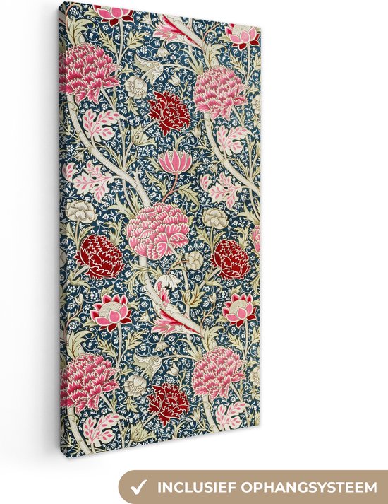 Canvas Schilderij Bloemen - Vintage - Roze - Botanisch - 40x80 cm - Wanddecoratie