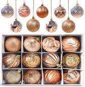 Kerstballen, 12 stuks kerstballen, kerstboomversiering, mat, glanzend, glinsterende kerstballen met een diameter van 6 cm, goud