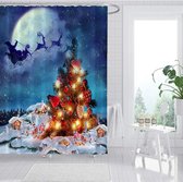 1 x Kerstdouchegordijn Kerstpatroon Blauw Douchegordijn Waterdicht Polyester Douchegordijn met Haken voor Kerst Badkamerdecoratie (70" x 9" x 70" x 9")