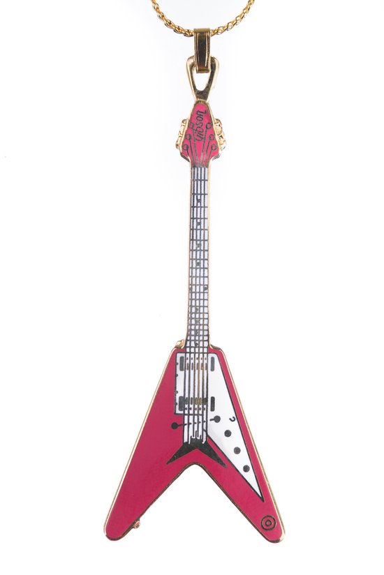 Halsketting Flying V gitaar, rood met wit pickguard