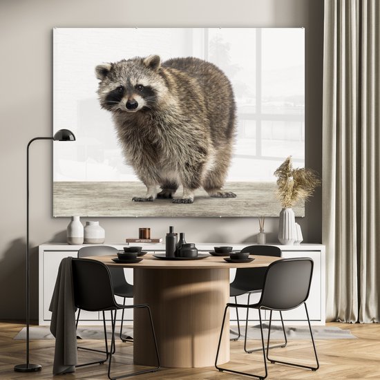 MuchoWow® Peinture sur verre 160x120 cm - Peinture sur verre acrylique - Raton laveur - Animaux - fond blanc - Garçons - Filles - Enfants - Photo sur verre - Peintures