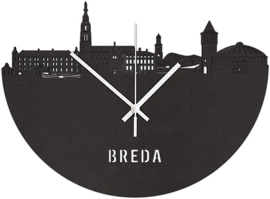 Skyline Klok Breda Zwart Mdf Hout Wanddecoratie Voor Aan De Muur City Shapes