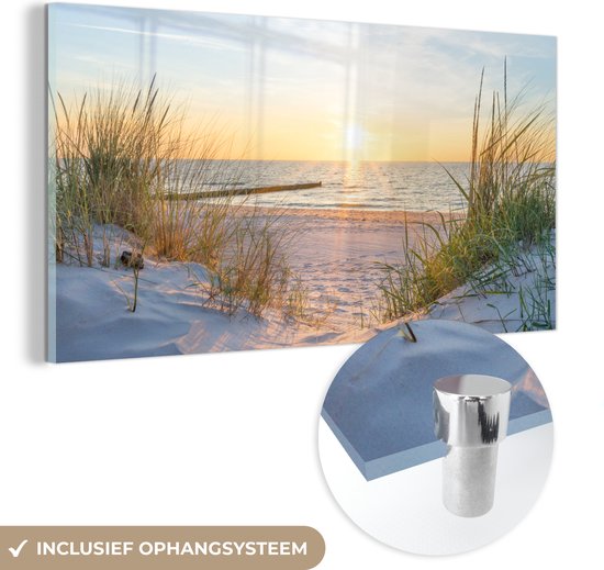 Glasschilderij - Acrylplaat - Zee - Duinen - Landschap - Schilderij glas - Foto op glas - Acrylglas - Kamer decoratie - Wanddecoratie - 80x40 cm - Schilderijen woonkamer