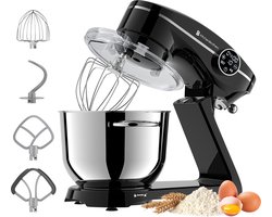 KitchenBrothers Keukenrobot - Keukenmachine - Touch Display en Timer - BPA-vrij - 6,2L - 1800W - Keukenmixer - Aluminium - Zwart