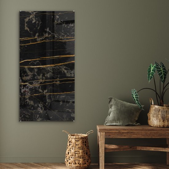 MuchoWow® Peinture sur verre - Marbre - Zwart - Or - Veine - 60x120 cm - Peintures sur verre acrylique - Photo sur Glas