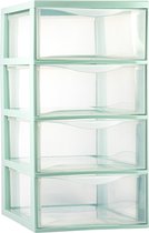 Plasticforte Caisson à tiroirs/organiseur de bureau avec 4x tiroirs - transparent/vert clair - L26 x L37 x H49 cm
